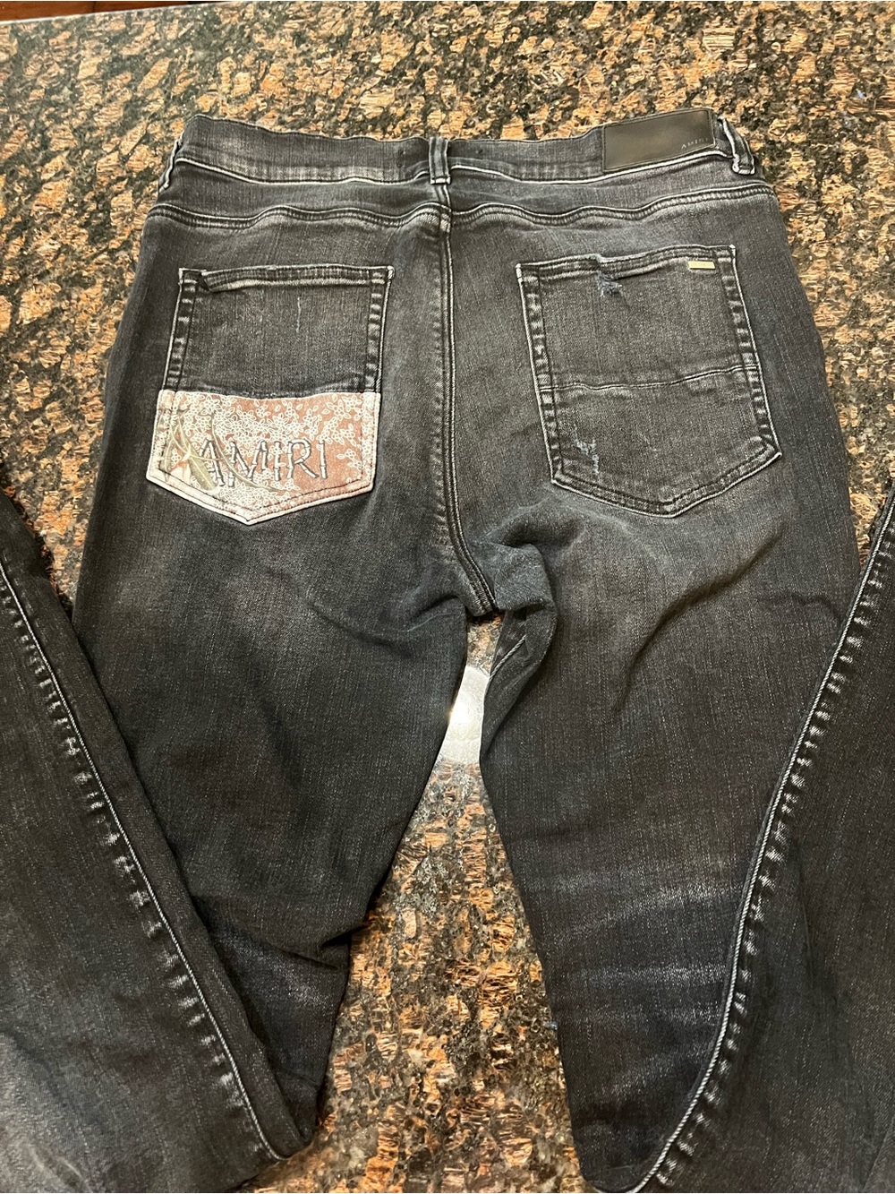 Amiri Hibiscus Artpatch Distressed Slim Jeans